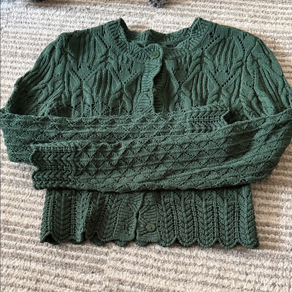 House of Harlow 1960 Green Pointelle Knit Cardigan